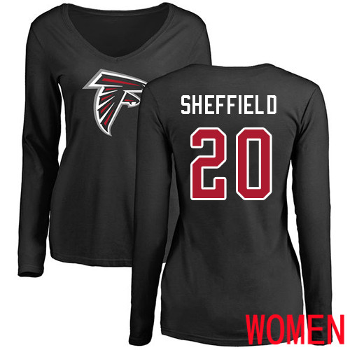 Atlanta Falcons Black Women Kendall Sheffield Name And Number Logo NFL Football #20 Long Sleeve T Shirt->nfl t-shirts->Sports Accessory